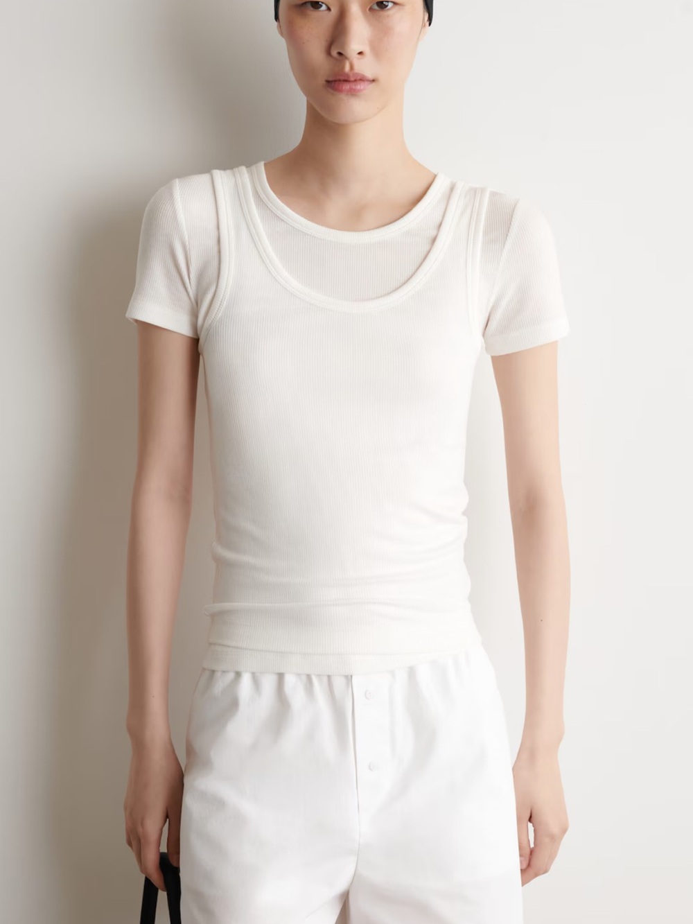 NWOT COS White Ribbed Short Sleeve Layered-Look Tank (current season)